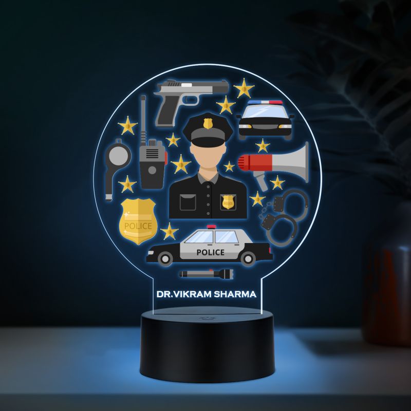 Personalized Police Theme LED Night Lamp Custom with Name Automatic Color Changing Light Gift for Police Officer